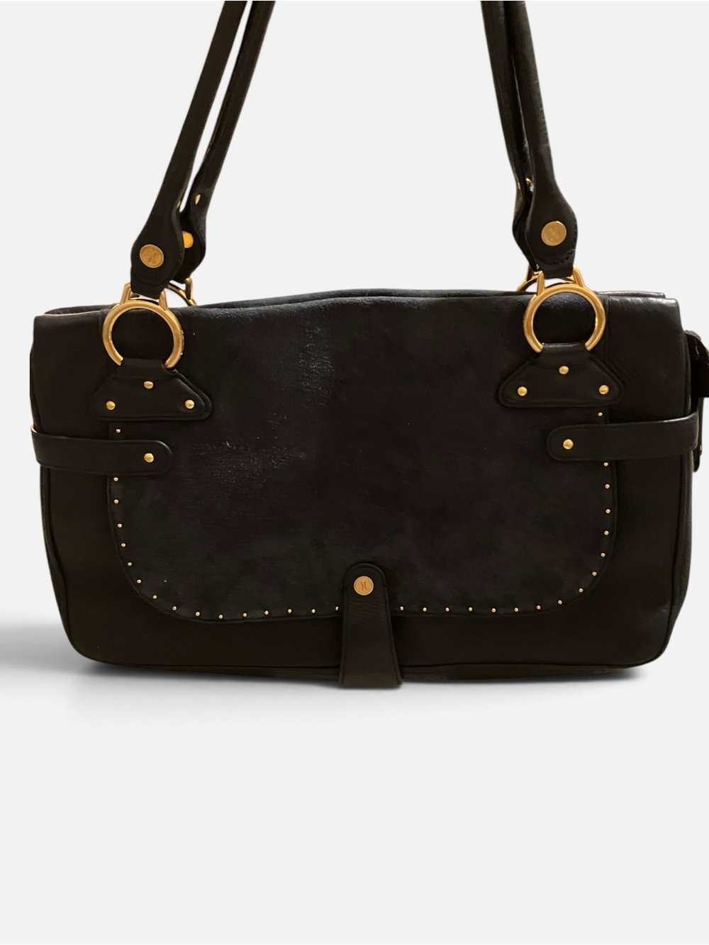Cole Haan Classic Black Suede and Leather Shoulder Bag with Gold Hardware - Picture 3 of 8